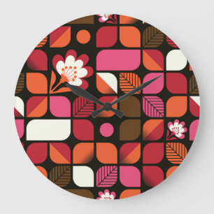 Geometrische Blätter Blume Nahtloses Muster Große Wanduhr