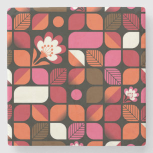 Geometrische Blätter Blume Nahtloses Muster Steinuntersetzer