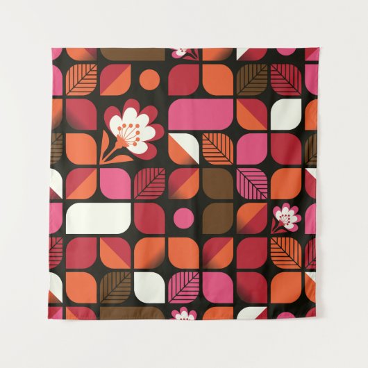 Geometrische Blätter Blume Nahtloses Muster Wandteppich (Vorderseite)