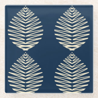 Geometrische Blätter | Navy & Beige Glasuntersetzer