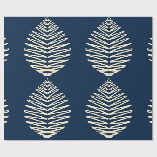 Geometrische Blätter | Navy und Beige Geschenkpapier (Flach)