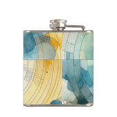 geometrische Blau- und Gelbfärbung Abstrakt Flachmann (Rückseite)