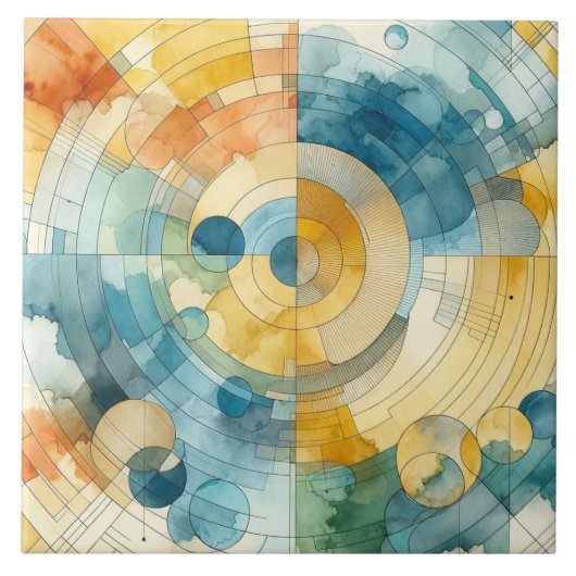 geometrische Blau- und Gelbfärbung Abstrakt Fliese (Vorderseite)