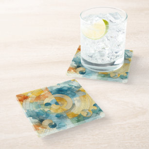 geometrische Blau- und Gelbfärbung Abstrakt Glasuntersetzer