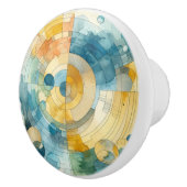 geometrische Blau- und Gelbfärbung Abstrakt Keramikknauf (Rechts)