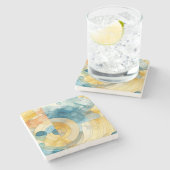 geometrische Blau- und Gelbfärbung Abstrakt Steinuntersetzer (Seitenansicht)