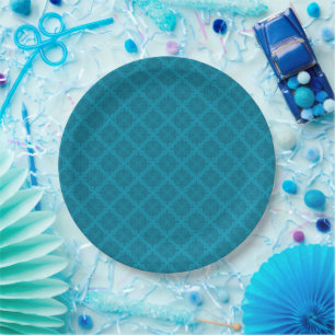 Geometrische blaue Art Deco Pappteller