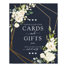 Geometrische blaue Blumenkarten und Geschenke aus 