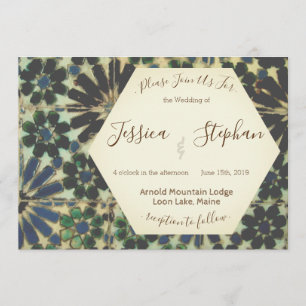 Geometrische blaue Fliesen, die Einladung Wedding