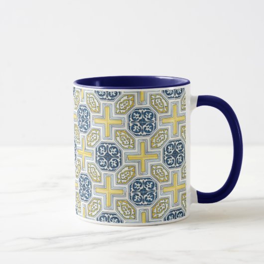 Geometrische blaue gelbe Kunststoff-Kaffeetasse Tasse (Rechts)