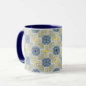 Geometrische blaue gelbe Kunststoff-Kaffeetasse Tasse (Vorderseite Links)