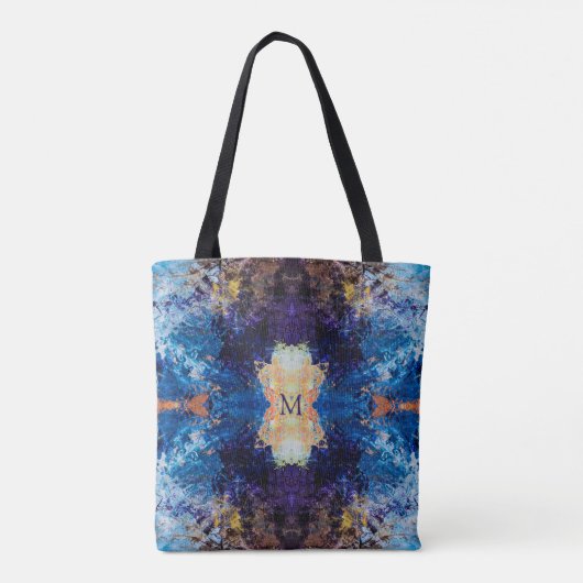 Geometrische blaue Lila-braune Kunst Tasche (Rückseite)