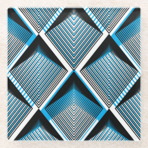 Geometrische blaue Streifen: Helles Vintages Overl Glasuntersetzer