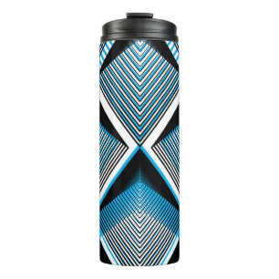 Geometrische blaue Streifen: Helles Vintages Overl Thermosbecher