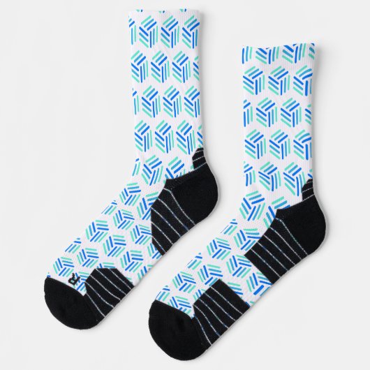 Geometrische blaue und weiße Socken | Honeycomb Pa (Links)
