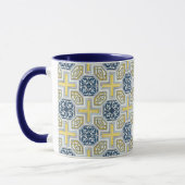 Geometrische blaugelbe Imitate Tile Coffee Tasse (Links)