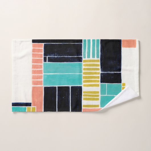Geometrische Blöcke Badhandtuch Set (Handtuch)