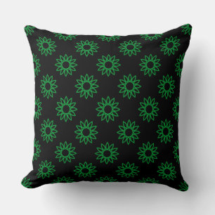 Geometrische Blume 01 - Grasgrün auf Schwarz Kissen