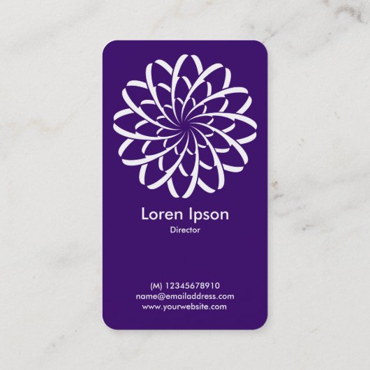 Geometrische Blume 02 - White on Deep Lila Visitenkarte (Rückseite)