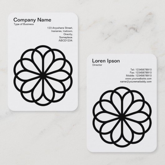 Geometrische Blume 06 - Schwarz auf Weiß Visitenkarte (Vorne/Hinten)