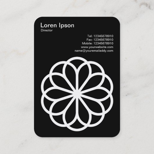 Geometrische Blume 06 - Weiß auf Schwarz Visitenkarte (Rückseite)