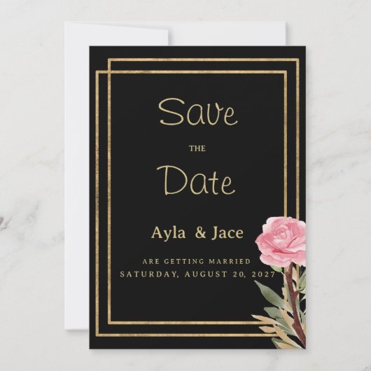 Geometrische Blume aus schwarzem Gold Save the Dat Einladung (Vorderseite)