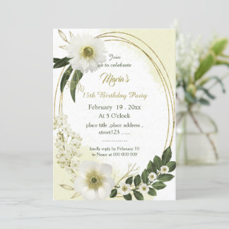 geometrische Blume aus Weiß und Gold Einladung