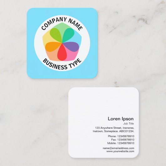 Geometrische Blume - Blass #7FE6FF Quadratische Visitenkarte (Vorne/Hinten)