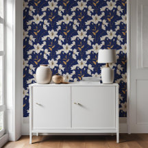 Geometrische Blume Blau Beige Lilienmuster