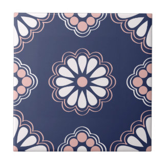 Geometrische Blume Blau, Weiß und Rosa Fliese