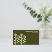 Geometrische Blume - Creme auf Dk Olive Visitenkarte (Stehend Vorderseite)