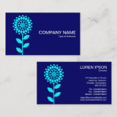 Geometrische Blume - Cyan on Deep Navy Visitenkarte (Vorne/Hinten)