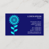 Geometrische Blume - Cyan on Deep Navy Visitenkarte (Rückseite)