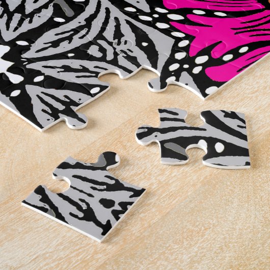 Geometrische Blume - Fuchsia Pink und Grau Jigsaw Puzzle (Seite)
