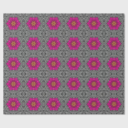 Geometrische Blume - Fuchsienrosa und Grau Geschenkpapier (Flach)