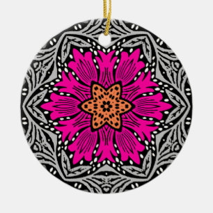Geometrische Blume - Fuchsienrosa und Grau Keramik Ornament