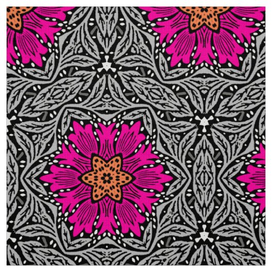 Geometrische Blume - Fuchsienrosa und Grau Stoff (Muster)