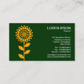 Geometrische Blume - Gelborange auf dunkelgrün Visitenkarte (Rückseite)