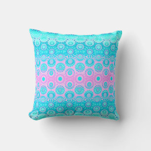 Geometrische Blume in Rosa und Blau Kissen