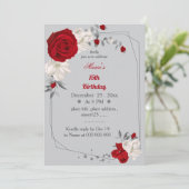 geometrische Blume rot-weiß Einladung (Stehend Vorderseite)