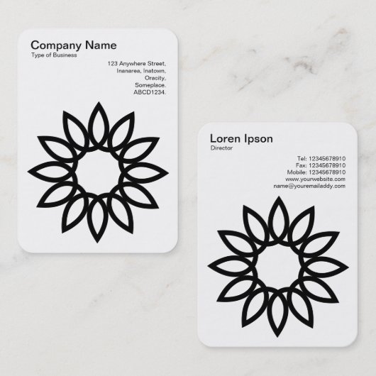 Geometrische Blume - Schwarz auf Weiß Visitenkarte (Vorne/Hinten)