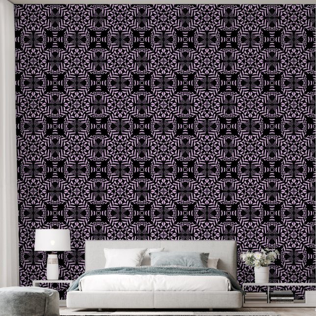 Geometrische Blume schwarz und rosa Tapete (Schlafzimmer)