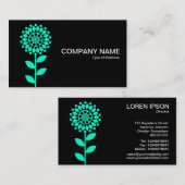 Geometrische Blume - Türkis auf Schwarz Visitenkarte (Vorne/Hinten)