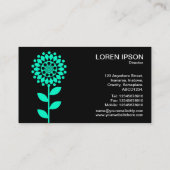 Geometrische Blume - Türkis auf Schwarz Visitenkarte (Rückseite)