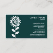 Geometrische Blume - Weiß auf Dunkelgrün 003333 Visitenkarte (Rückseite)