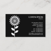 Geometrische Blume - Weiß auf Schwarz Visitenkarte (Rückseite)