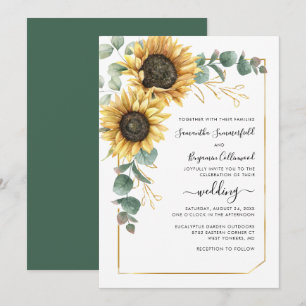 Geometrische Blumengrün Sonnenblumen Hochzeit Einladung
