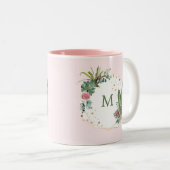 Geometrische Blush-Kaktus mit Monogramm Zweifarbige Tasse (VorderseiteRechts)