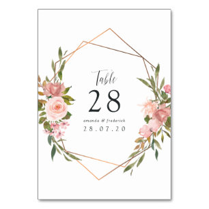 Geometrische Blush Pink Rosen Hochzeitstisch Numme Tischnummer