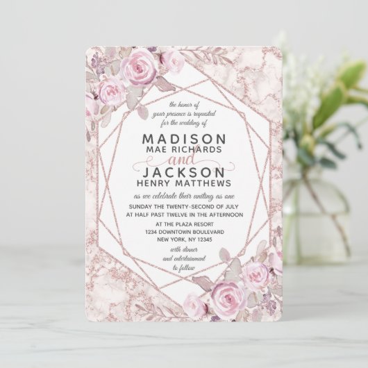 Geometrische Blush-Rahmen-Einladungen für Hochzeit Einladung (Stehend Vorderseite)